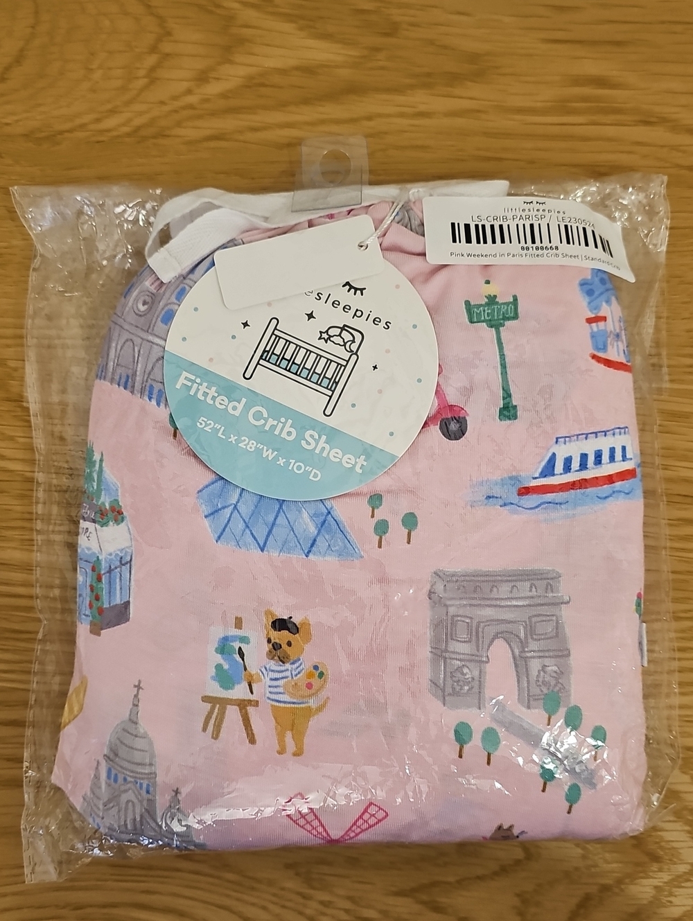 Little Sleepies Pink Paris Print Fitted Crib Sheet NWT